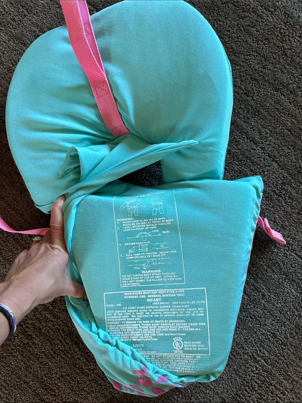 Kids Teal and Pink Swim Vest Float - Floral Pattern